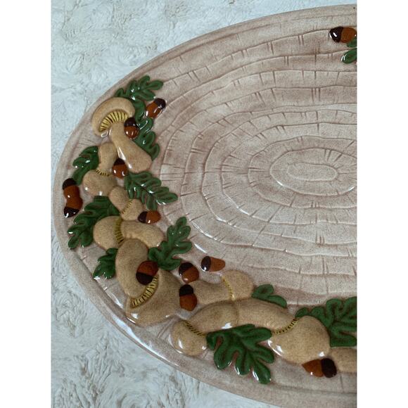 Vintage 1975 Ceramic Hand Painted Platter Mushrooms Acorns Leaves - Picture 3 of 9